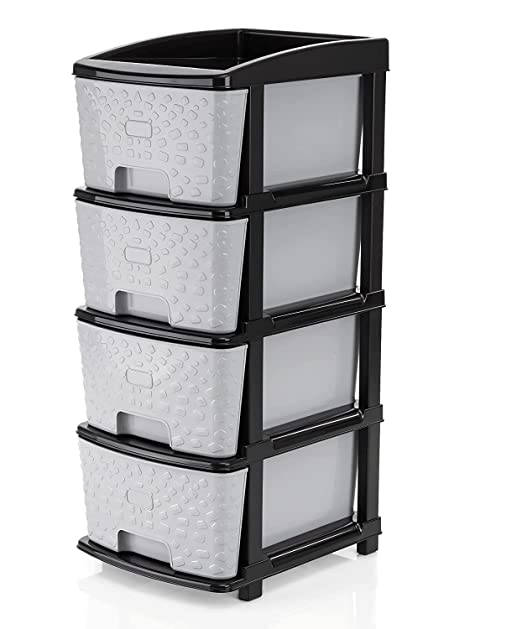 AZZOTE Drawer Multipurpose Plastic Modular Chest Storage Organizer for Home, Office, School, and More - 6 Drawers, Easy Assembly, Durable (Grey-Black)