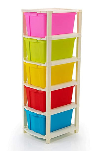 AZZOTE 5XL Plastic Modular Drawer System for Home, Office, Hospital, Parlor, School, Doctors, Home and Kids, Product Dimension When assembeled (27cmx32cmx85 cm) (5 XL) (MultiColour)