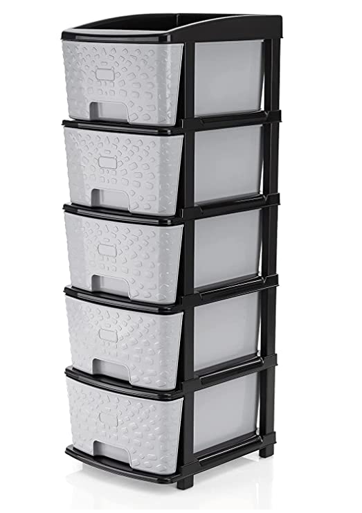 AZZOTE Drawer Multipurpose Plastic Modular Chest Storage Organizer for Home, Office, School, and More - 6 Drawers, Easy Assembly, Durable (Grey-Black)