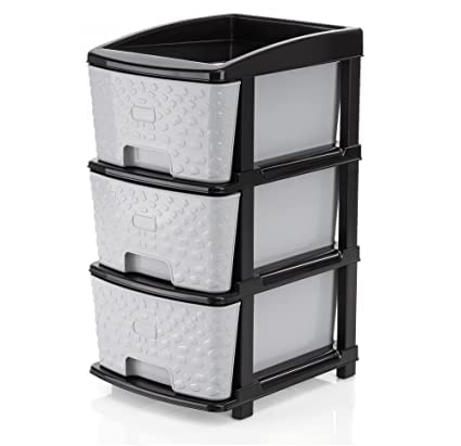 AZZOTE Drawer Multipurpose Plastic Modular Chest Storage Organizer for Home, Office, School, and More - 6 Drawers, Easy Assembly, Durable (Grey-Black)