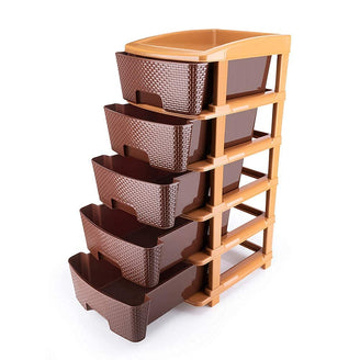 AZZOTE Plastic Modular Drawer Storage Chest Of Drawers Organizer Storage Box, Large Stomo Racks For Multipurpose Anti-slip Shoes Organizers | Brown | 5 Layer