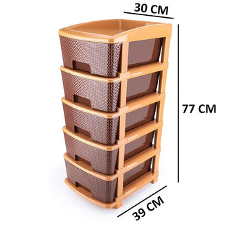 AZZOTE Plastic Modular Drawer Storage Chest Of Drawers Organizer Storage Box, Large Stomo Racks For Multipurpose Anti-slip Shoes Organizers | Brown | 5 Layer