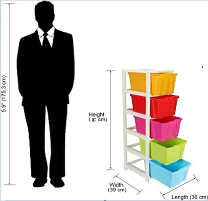 AZZOTE 5XL Plastic Modular Drawer System for Home, Office, Hospital, Parlor, School, Doctors, Home and Kids, Product Dimension When assembeled (27cmx32cmx85 cm) (5 XL) (MultiColour)