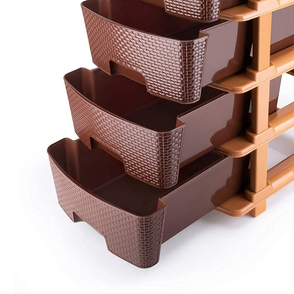 AZZOTE Plastic Modular Drawer Storage Chest Of Drawers Organizer Storage Box, Large Stomo Racks For Multipurpose Anti-slip Shoes Organizers | Brown | 5 Layer