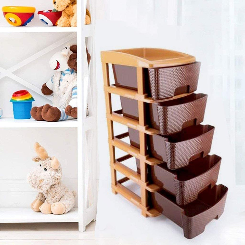 AZZOTE Plastic Modular Drawer Storage Chest Of Drawers Organizer Storage Box, Large Stomo Racks For Multipurpose Anti-slip Shoes Organizers | Brown | 5 Layer