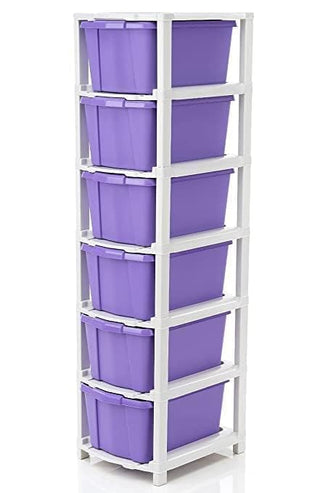 AZZOTE 6 XL Plastic Modular Drawer System for Home, Office, Hospital, Parlor, School, Doctors, Home and Kids, Product Dimension When assembeled (31cmx39cmx116cm) (6XL) (Purple)