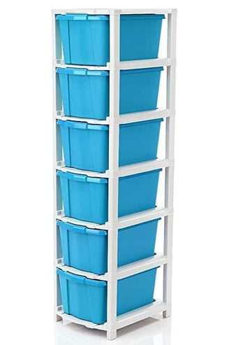 AZZOTE 6 XL Plastic Modular Drawer System for Home, Office, Hospital, Parlor, School, Doctors, Home and Kids, Product Dimension When assembeled (31cmx39cmx116cm) (6XL) (Blue)